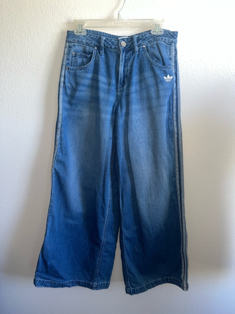 adidas Blue Denim Wide Leg Track Pant Jean